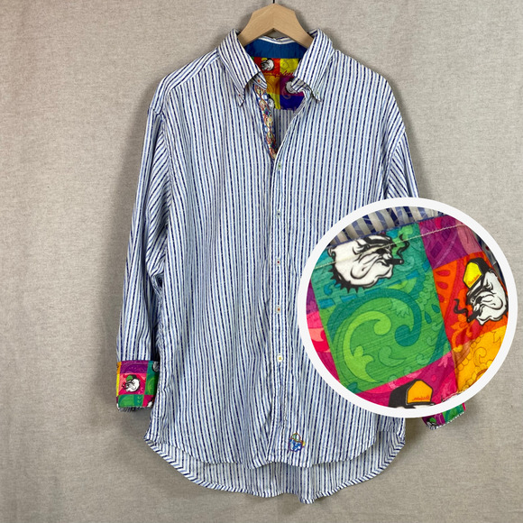 Robert Graham Mens Smoking Bulldog Button Up Shirt Size XL Flip Cuff Artsy Punk - Picture 1 of 15